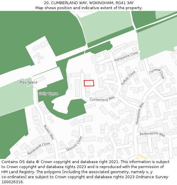 20, CUMBERLAND WAY, WOKINGHAM, RG41 3AY: Location map and indicative extent of plot