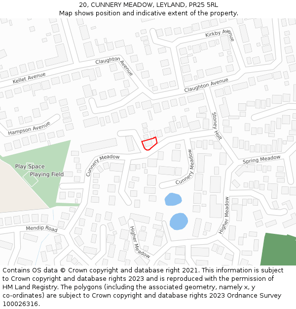 20, CUNNERY MEADOW, LEYLAND, PR25 5RL: Location map and indicative extent of plot