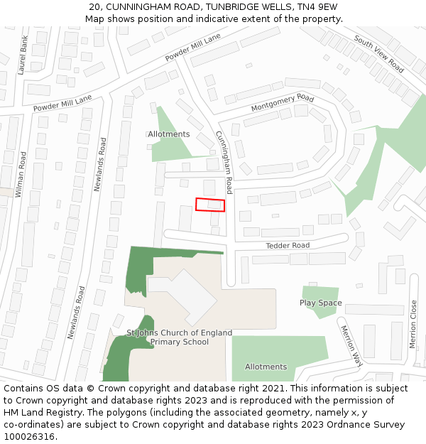 20, CUNNINGHAM ROAD, TUNBRIDGE WELLS, TN4 9EW: Location map and indicative extent of plot