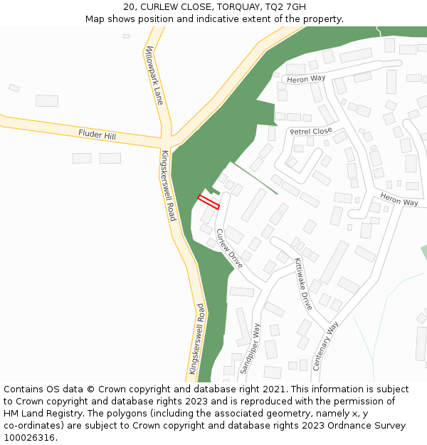 20, CURLEW CLOSE, TORQUAY, TQ2 7GH: Location map and indicative extent of plot