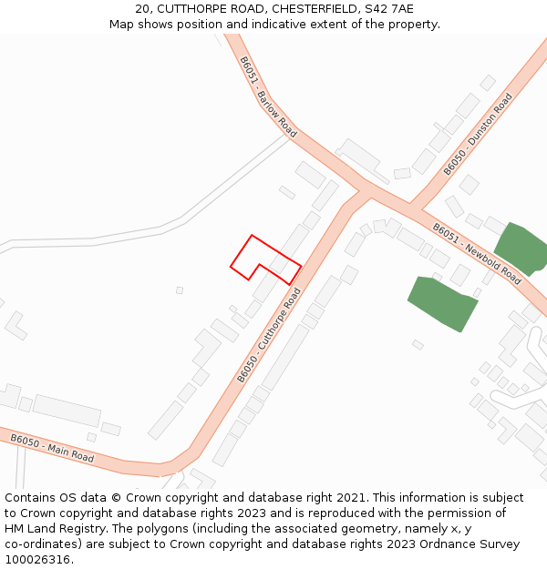 20, CUTTHORPE ROAD, CHESTERFIELD, S42 7AE: Location map and indicative extent of plot