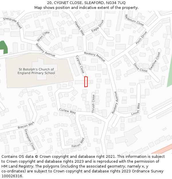 20, CYGNET CLOSE, SLEAFORD, NG34 7UQ: Location map and indicative extent of plot