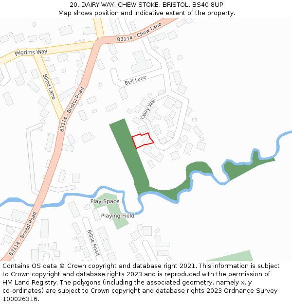 20, DAIRY WAY, CHEW STOKE, BRISTOL, BS40 8UP: Location map and indicative extent of plot