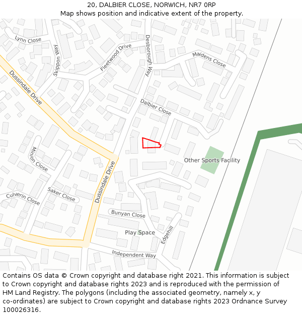 20, DALBIER CLOSE, NORWICH, NR7 0RP: Location map and indicative extent of plot