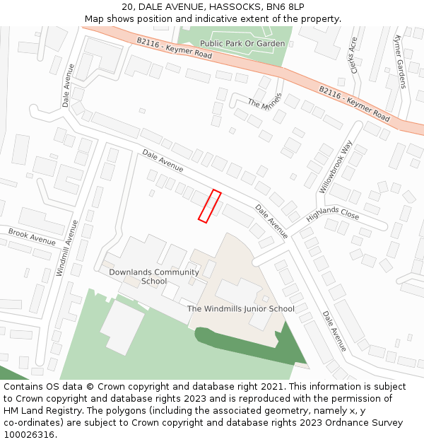 20, DALE AVENUE, HASSOCKS, BN6 8LP: Location map and indicative extent of plot