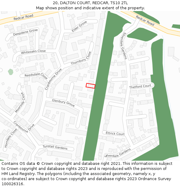 20, DALTON COURT, REDCAR, TS10 2TL: Location map and indicative extent of plot