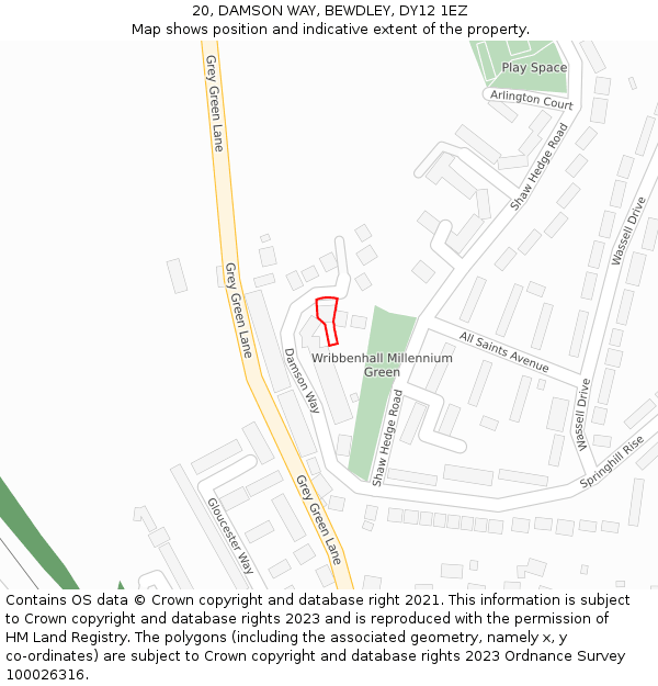 20, DAMSON WAY, BEWDLEY, DY12 1EZ: Location map and indicative extent of plot