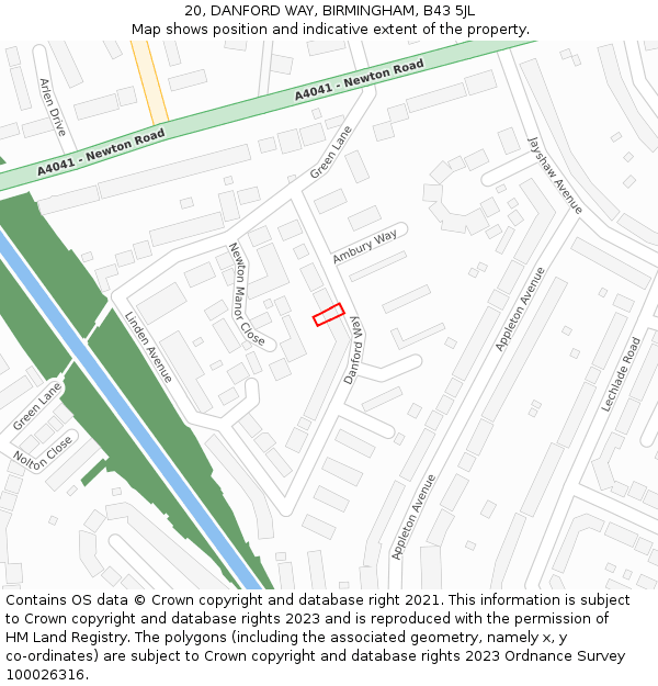 20, DANFORD WAY, BIRMINGHAM, B43 5JL: Location map and indicative extent of plot