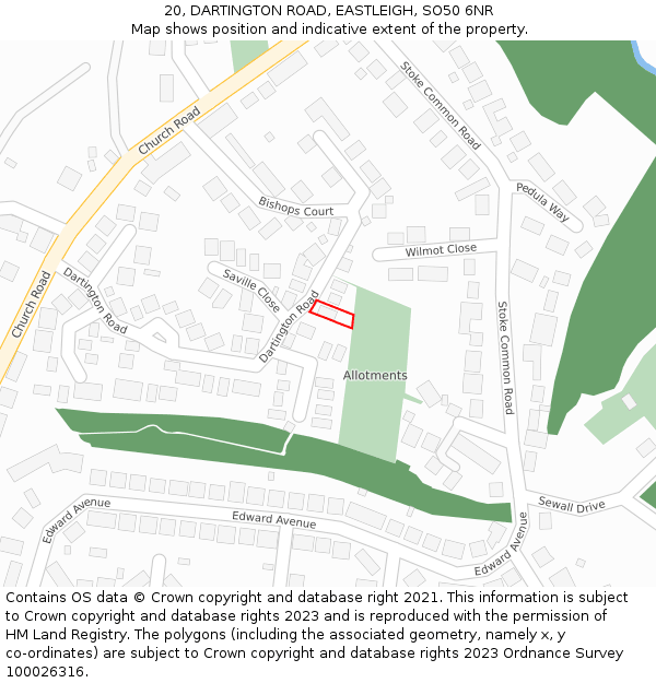 20, DARTINGTON ROAD, EASTLEIGH, SO50 6NR: Location map and indicative extent of plot