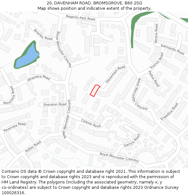 20, DAVENHAM ROAD, BROMSGROVE, B60 2SG: Location map and indicative extent of plot