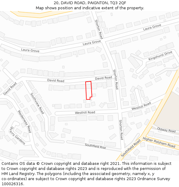 20, DAVID ROAD, PAIGNTON, TQ3 2QF: Location map and indicative extent of plot