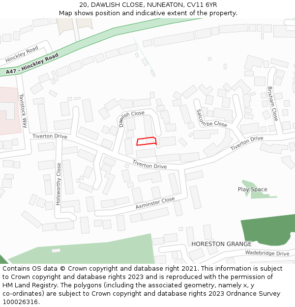 20, DAWLISH CLOSE, NUNEATON, CV11 6YR: Location map and indicative extent of plot