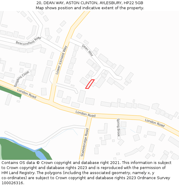 20, DEAN WAY, ASTON CLINTON, AYLESBURY, HP22 5GB: Location map and indicative extent of plot