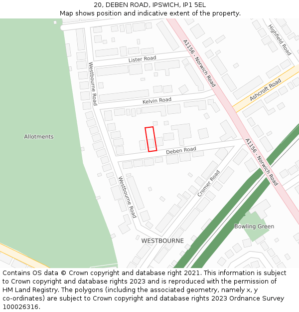 20, DEBEN ROAD, IPSWICH, IP1 5EL: Location map and indicative extent of plot