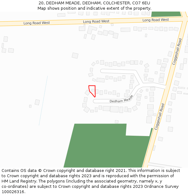 20, DEDHAM MEADE, DEDHAM, COLCHESTER, CO7 6EU: Location map and indicative extent of plot