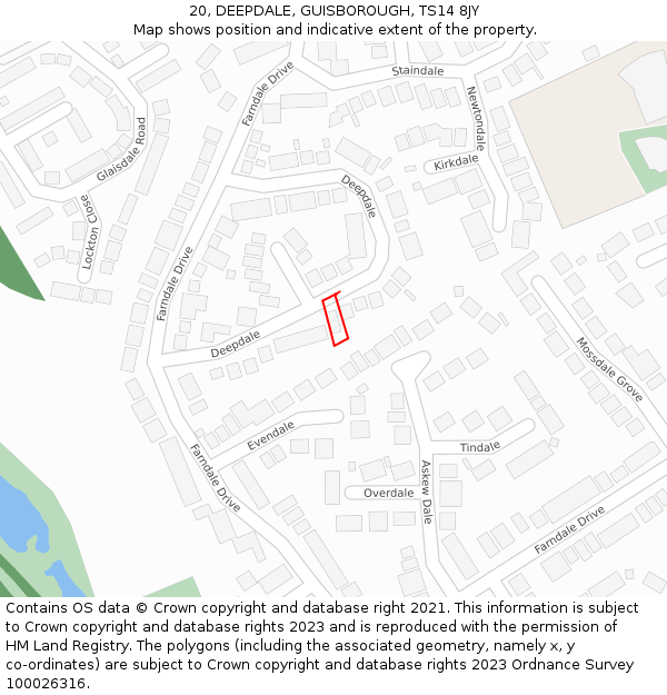 20, DEEPDALE, GUISBOROUGH, TS14 8JY: Location map and indicative extent of plot