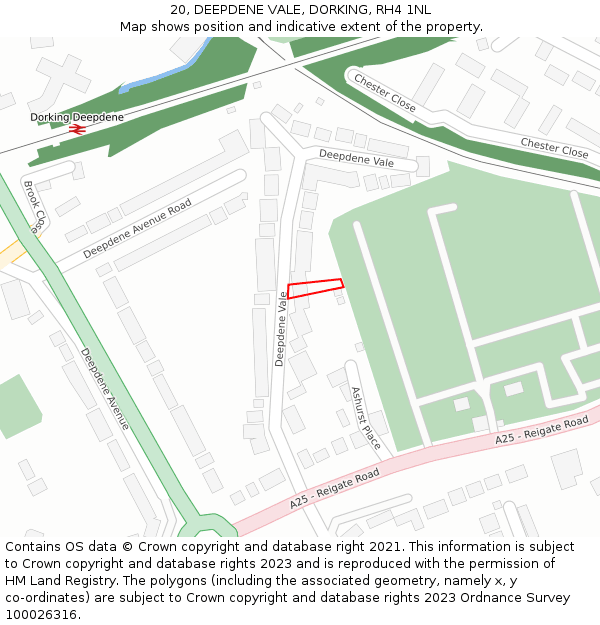 20, DEEPDENE VALE, DORKING, RH4 1NL: Location map and indicative extent of plot