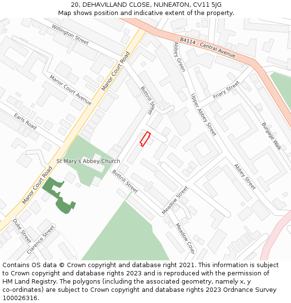 20, DEHAVILLAND CLOSE, NUNEATON, CV11 5JG: Location map and indicative extent of plot