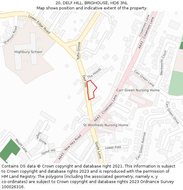 20, DELF HILL, BRIGHOUSE, HD6 3NL: Location map and indicative extent of plot