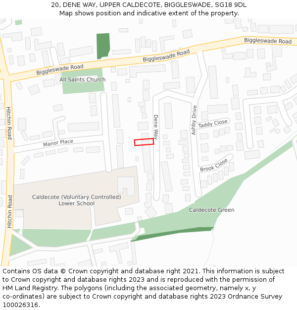 20, DENE WAY, UPPER CALDECOTE, BIGGLESWADE, SG18 9DL: Location map and indicative extent of plot