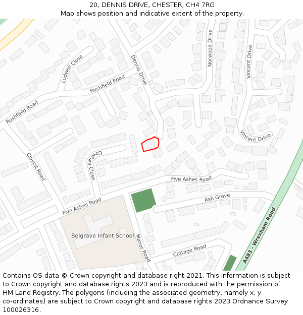 20, DENNIS DRIVE, CHESTER, CH4 7RG: Location map and indicative extent of plot