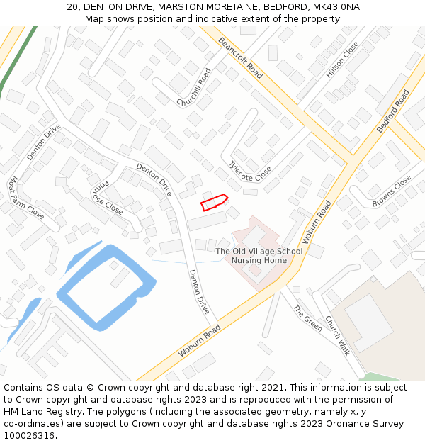 20, DENTON DRIVE, MARSTON MORETAINE, BEDFORD, MK43 0NA: Location map and indicative extent of plot