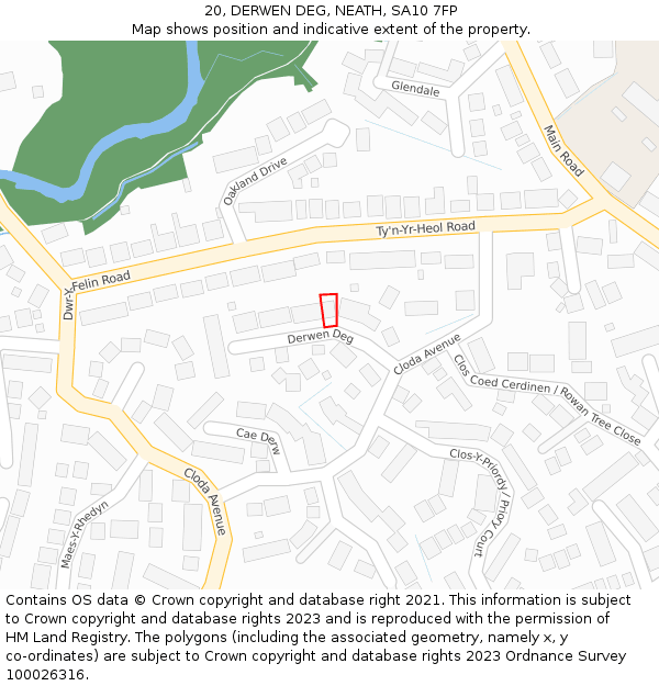20, DERWEN DEG, NEATH, SA10 7FP: Location map and indicative extent of plot