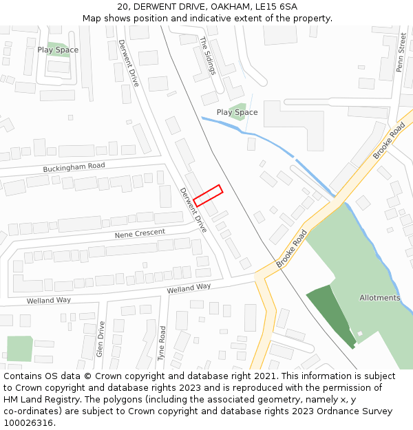 20, DERWENT DRIVE, OAKHAM, LE15 6SA: Location map and indicative extent of plot