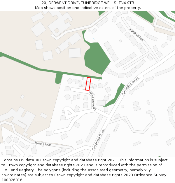 20, DERWENT DRIVE, TUNBRIDGE WELLS, TN4 9TB: Location map and indicative extent of plot