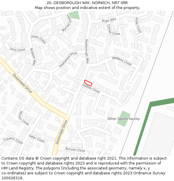 20, DESBOROUGH WAY, NORWICH, NR7 0RR: Location map and indicative extent of plot