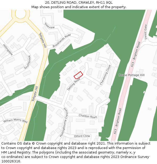 20, DETLING ROAD, CRAWLEY, RH11 9QL: Location map and indicative extent of plot