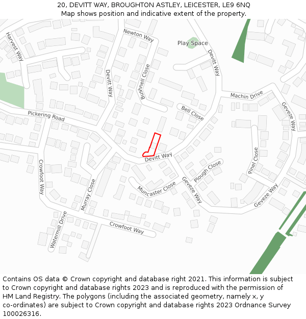 20, DEVITT WAY, BROUGHTON ASTLEY, LEICESTER, LE9 6NQ: Location map and indicative extent of plot