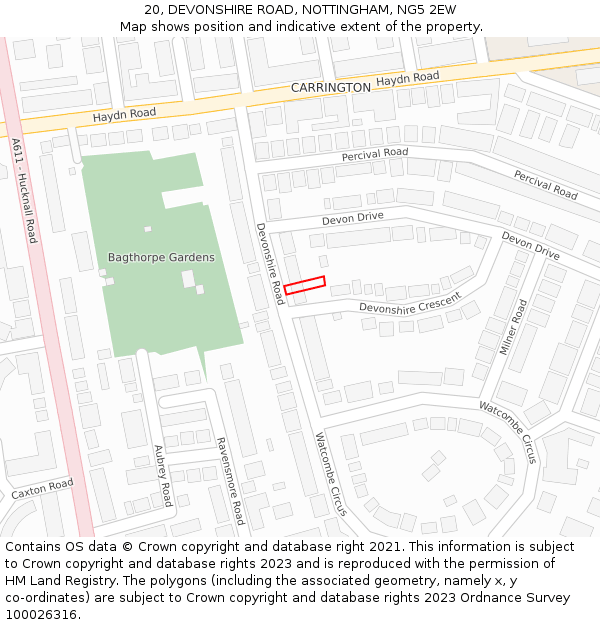 20, DEVONSHIRE ROAD, NOTTINGHAM, NG5 2EW: Location map and indicative extent of plot
