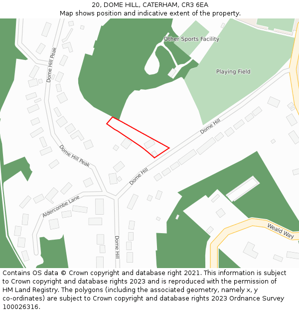 20, DOME HILL, CATERHAM, CR3 6EA: Location map and indicative extent of plot