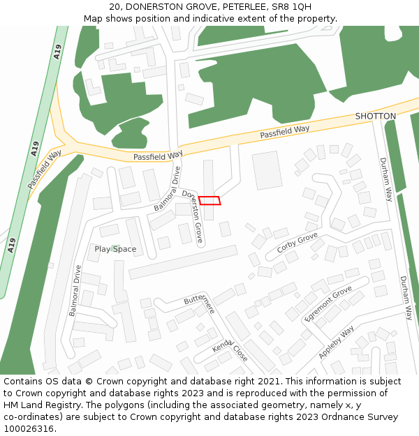 20, DONERSTON GROVE, PETERLEE, SR8 1QH: Location map and indicative extent of plot