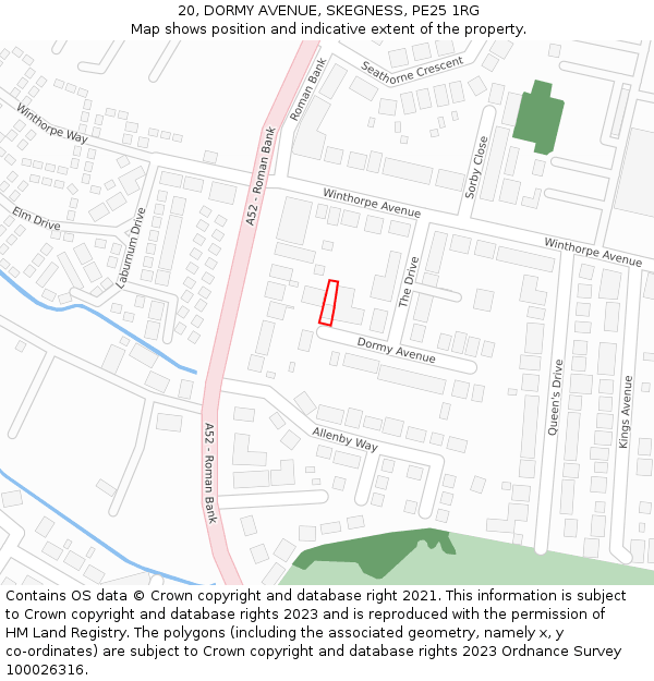 20, DORMY AVENUE, SKEGNESS, PE25 1RG: Location map and indicative extent of plot