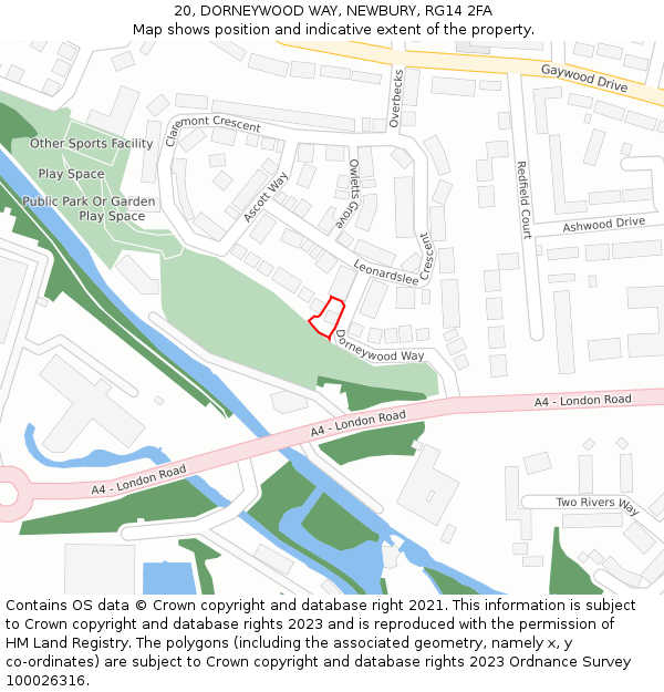 20, DORNEYWOOD WAY, NEWBURY, RG14 2FA: Location map and indicative extent of plot