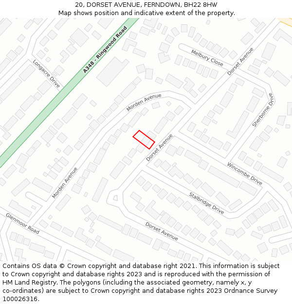 20, DORSET AVENUE, FERNDOWN, BH22 8HW: Location map and indicative extent of plot