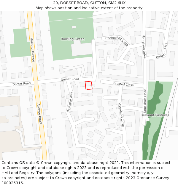 20, DORSET ROAD, SUTTON, SM2 6HX: Location map and indicative extent of plot