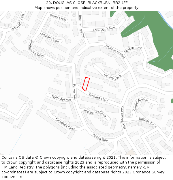 20, DOUGLAS CLOSE, BLACKBURN, BB2 4FF: Location map and indicative extent of plot