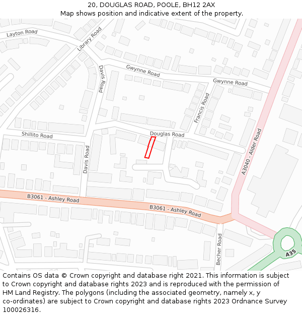 20, DOUGLAS ROAD, POOLE, BH12 2AX: Location map and indicative extent of plot