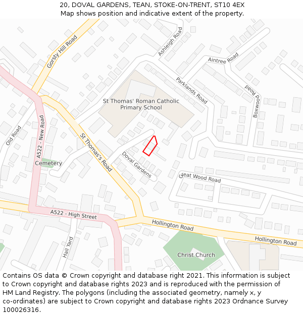 20, DOVAL GARDENS, TEAN, STOKE-ON-TRENT, ST10 4EX: Location map and indicative extent of plot