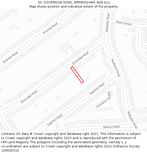 20, DOVERIDGE ROAD, BIRMINGHAM, B28 0LU: Location map and indicative extent of plot