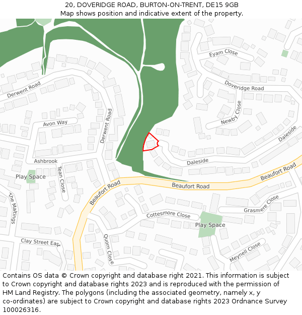 20, DOVERIDGE ROAD, BURTON-ON-TRENT, DE15 9GB: Location map and indicative extent of plot