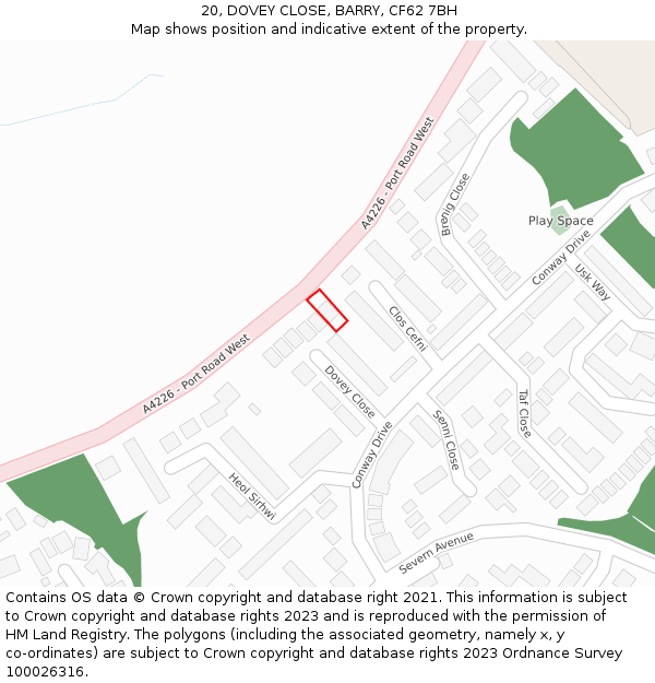 20, DOVEY CLOSE, BARRY, CF62 7BH: Location map and indicative extent of plot