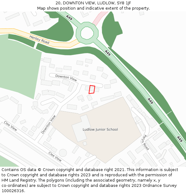 20, DOWNTON VIEW, LUDLOW, SY8 1JF: Location map and indicative extent of plot