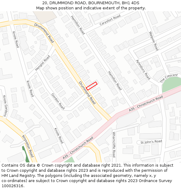 20, DRUMMOND ROAD, BOURNEMOUTH, BH1 4DS: Location map and indicative extent of plot