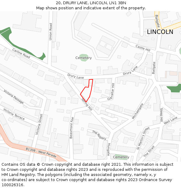 20, DRURY LANE, LINCOLN, LN1 3BN: Location map and indicative extent of plot