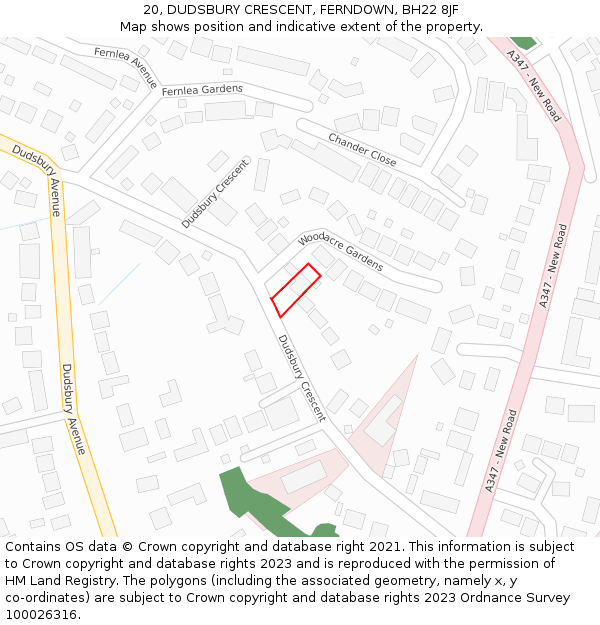 20, DUDSBURY CRESCENT, FERNDOWN, BH22 8JF: Location map and indicative extent of plot