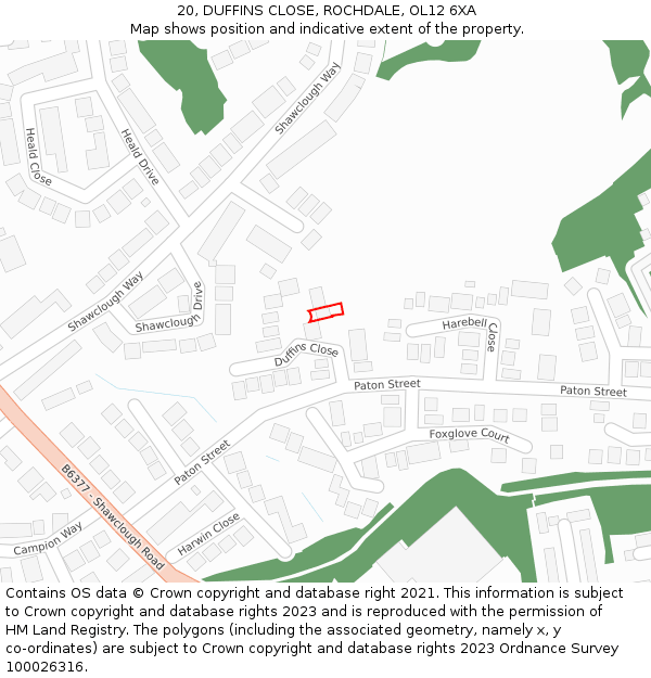 20, DUFFINS CLOSE, ROCHDALE, OL12 6XA: Location map and indicative extent of plot